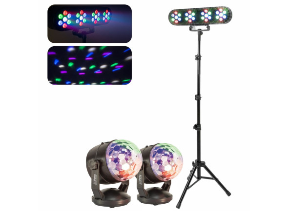 Party Light & Sound 2x Bola de Luz LED RGB e Suporte c/ 4 Projetores PAR Party Light & Sound 2x Bola de Luz LED RGB e Suporte c/ 4 Projetores PAR